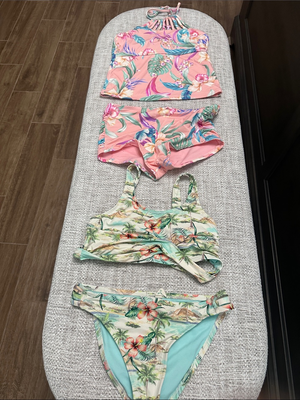 Hobie Girls Tropical Floral Pink & Mint Two-Piece Swim Sets